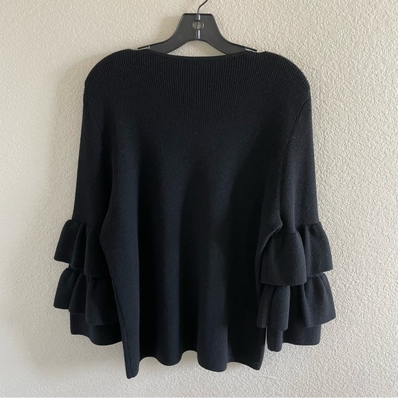 J. McLaughlin Italian Merino Wool Sweater Tiered Ruffle Sleeve Black Large - Picture 6 of 12